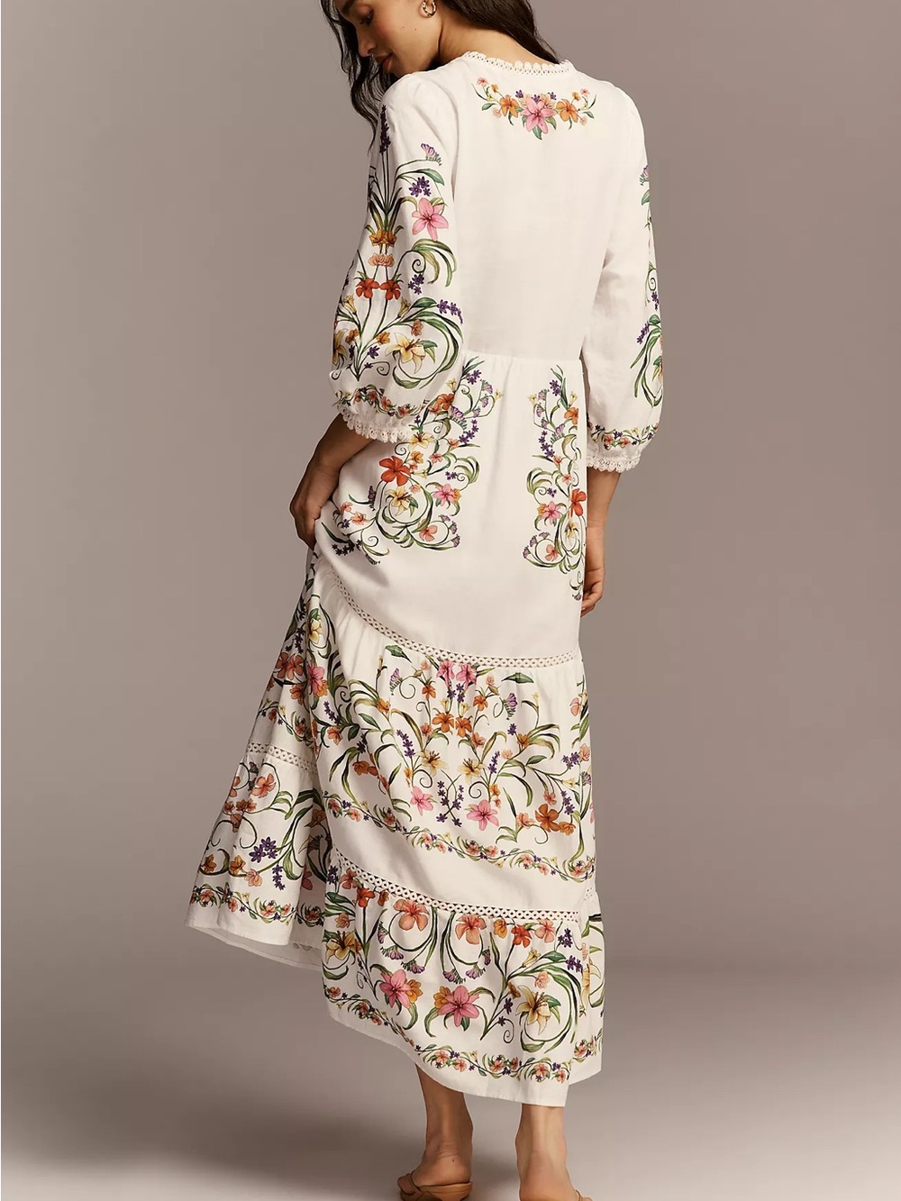 Farm Rio x Anthropologie Long-Sleeve Cutout Maxi Dress in White - Picture 2 of 7